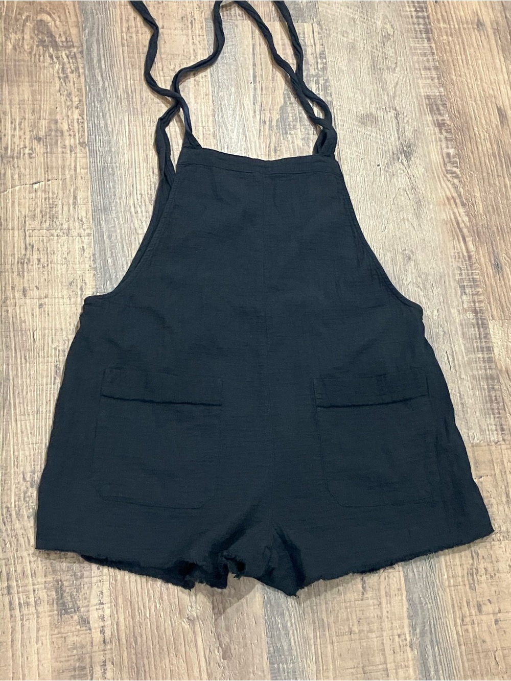 Billabong Black Tie-Shoulder Cotton Pocket Romper